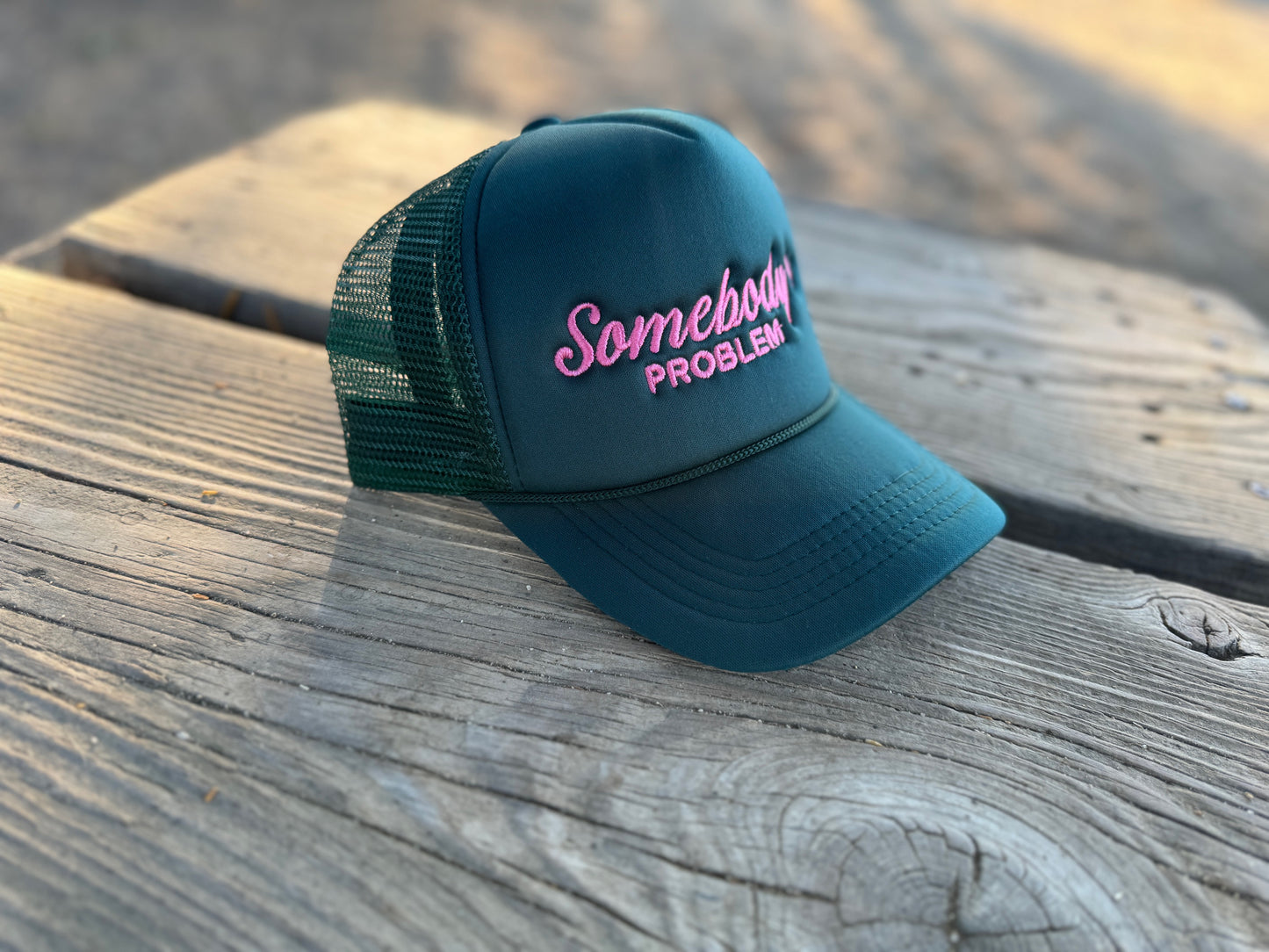 Somebody's Problem Teal/Pink Trucker Hat