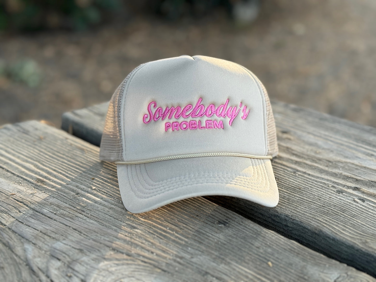 Somebody's Problem Tan/Pink Trucker Hat