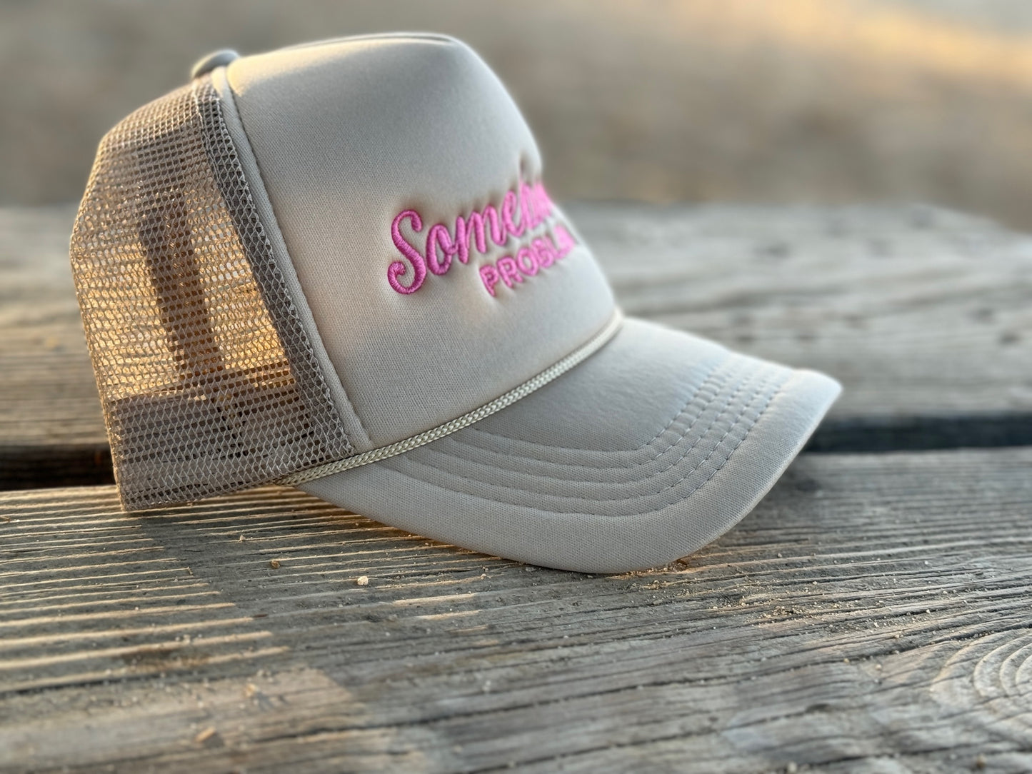 Somebody's Problem Tan/Pink Trucker Hat